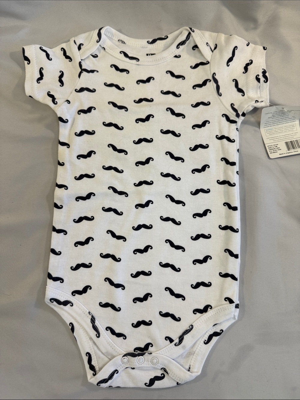 Hudson Bay - NWT - White Baby Bodysuit with Black Mustache Print